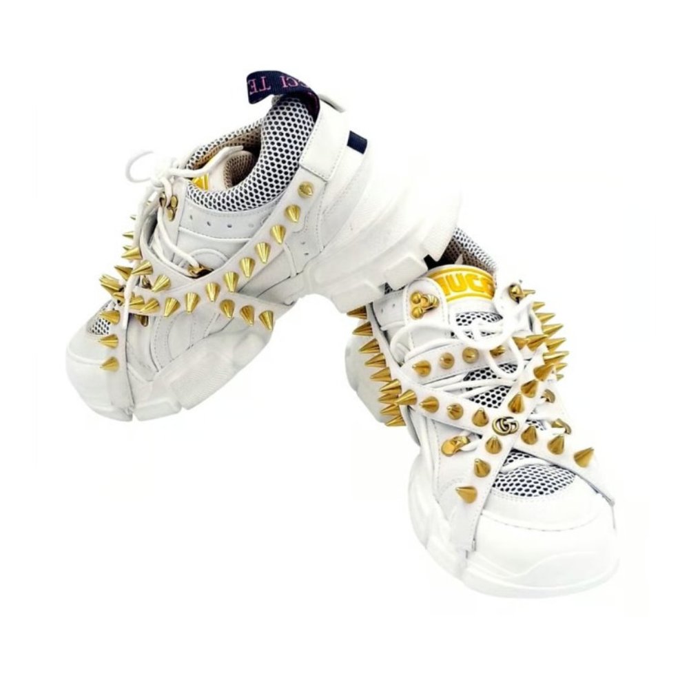 Gucci Mens Flash Trek White Spiked Sneakers Size EU37/US7